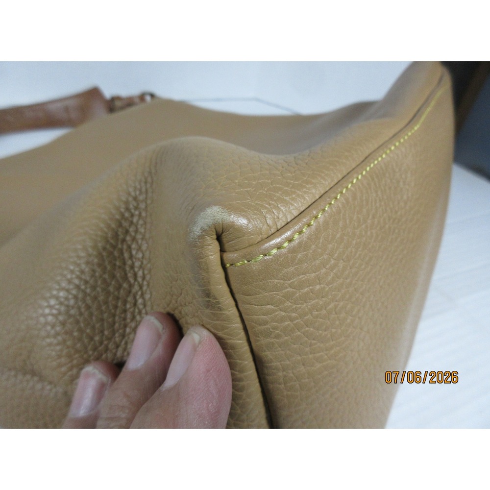 Dooney & Bourke Tan Pebbled Leather Hobo Shoulder Bag with Pink Gingham Lining - Picture 13 of 14